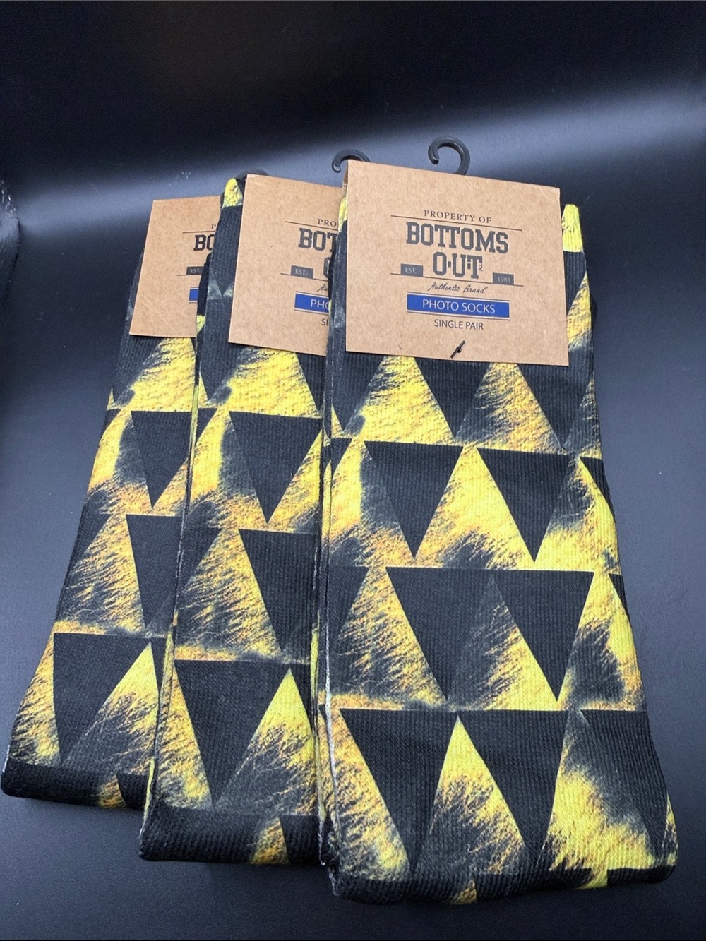 Bottoms Out Men's Black & Yellow Triangle Pattern Socks 3 pairs